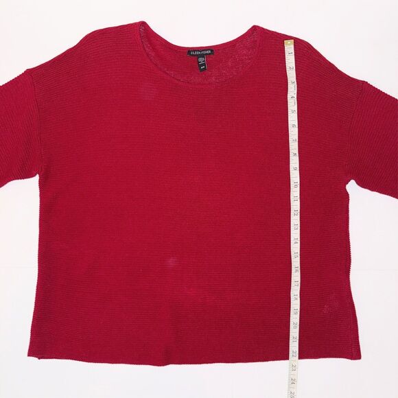 Eileen Fisher Organic Linen & Cotton Lightweight Woven Sweater Top Holiday Red M - Picture 7 of 11